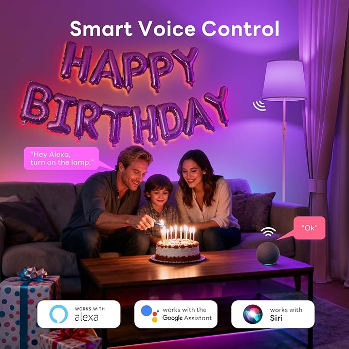 Smart Floor Lamp with RGBCW Color Change Bulb, Compatible with Alexa, Siri, Google Voice & App Control, Standing Lamp with Linen Shade, Tall Lamp for Living Room, Bedroom, Office,Pink