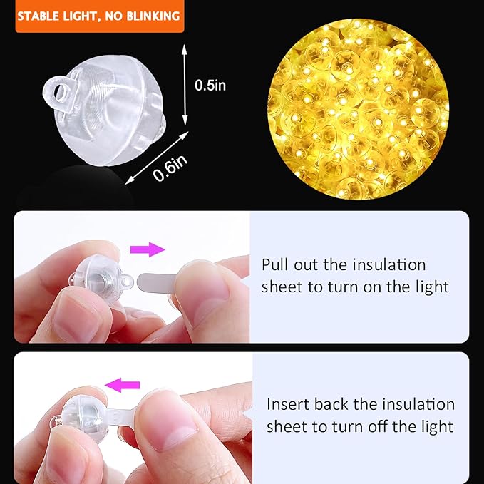 100PCs Mini Led Lights,Led Balloons Light for Party Decorations Neon Lights for Paper Lantern Easter Eggs Birthday Party Halloween Christmas Decoration(Glow steadily Warm White)