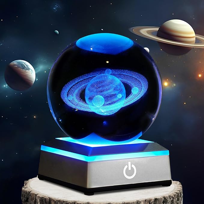 3D Saturn Crystal Ball Night Light 3.15 inch Glass Ball Table Lamp with Color Changing Touch Base Decor Ideal Saturn Gifts for Friends Kids Christmas Birthday