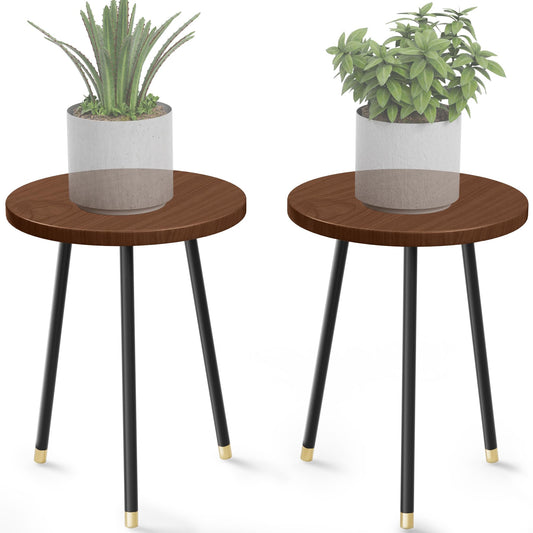 SAKSUN Plant Stand Indoor 2 Pack: Adjustable Wood 16 Inch Plant Stand - Mid Century Modern Decor Corner Plant Stands for Indoor Plants - Small Round Plant Table Holder for Balcony Living Room Office