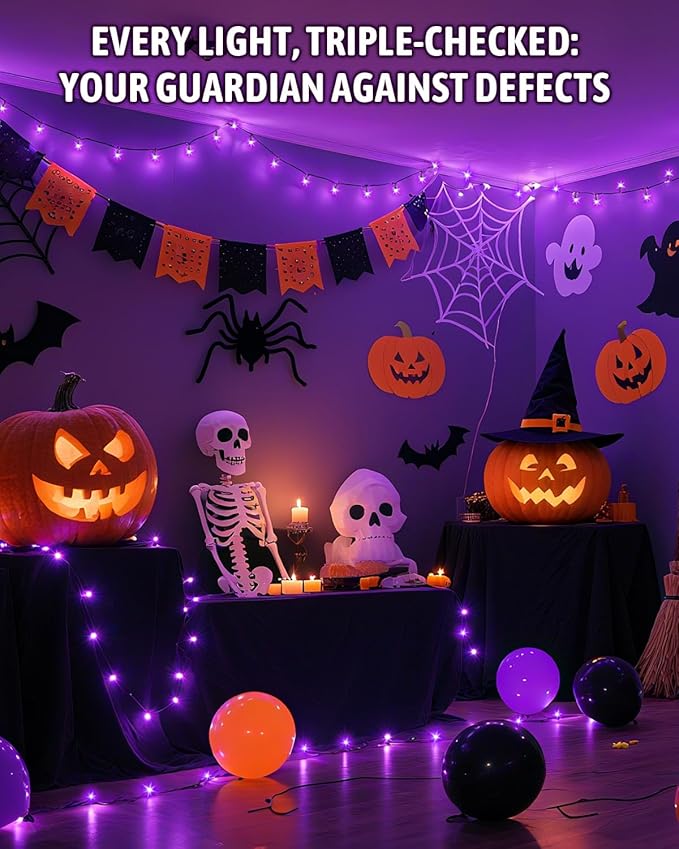 Halloween String Lights Battery Operated, Purple Fairy Lights with Timer Waterproof 9.8ft 30 LED Halloween Decorations for Outdoor Indoor Patio Party Garden Yard Decor