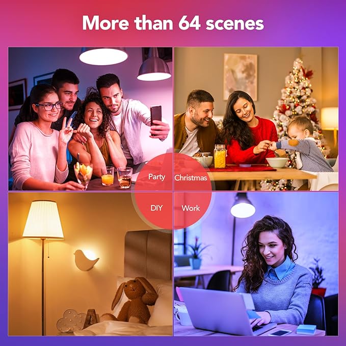 OREiN Matter Smart Light Bulb, Smart Light Bulbs Work with Apple Home, Alexa, Google Home, SmartThings, A19 Color Changing Light Bulbs 2.4Ghz WiFi, 800 Lumens Equivalent 60W 2Pack