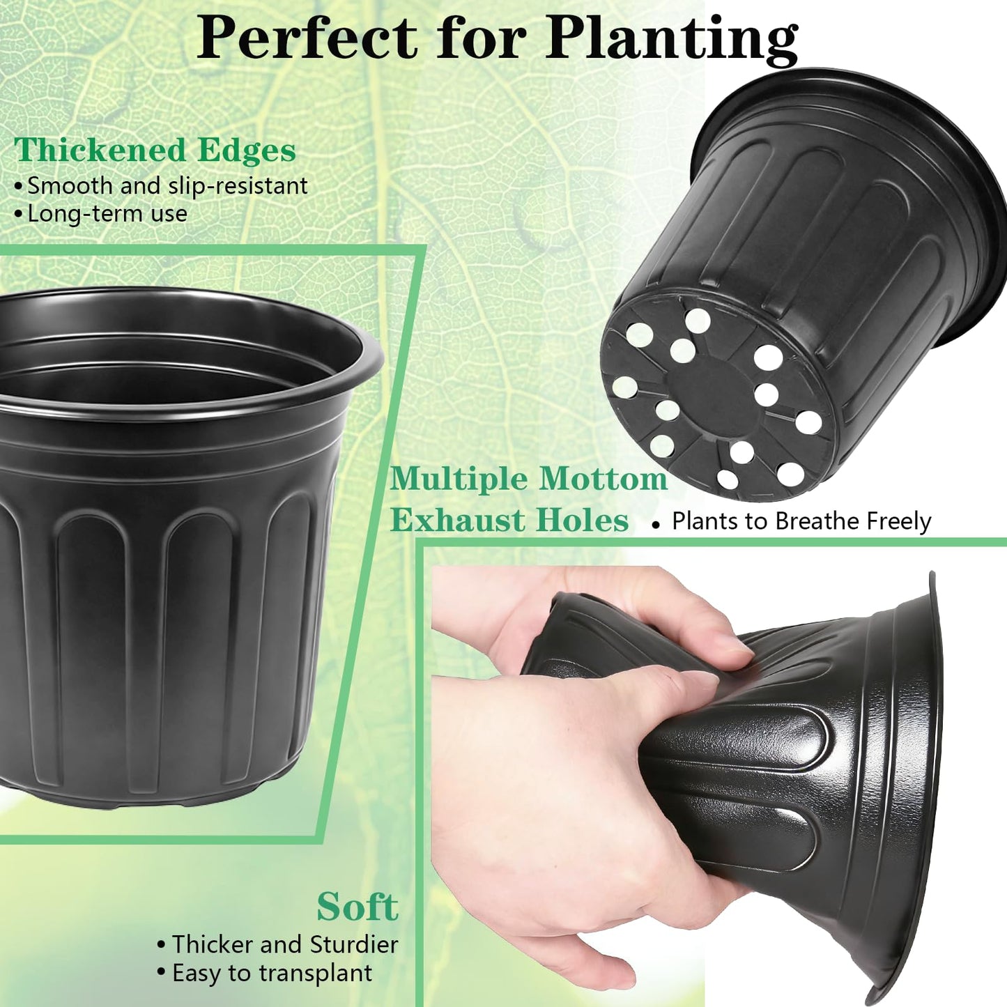 Niiiice 60-Packs 1 Gallon-S Flexible Plastic Plant Nursery Pots with 10 Pcs Plant Labels, Thickened Soft Seed Starting Container for Seedlings, Vegetables, Succulents and Cuttings