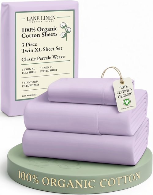 LANE LINEN 100% Organic Cotton Sustainably Produced Extra Large Twin Sheets for Hospital Bed, Fully Elasticized Reinforsed Seams, Machine Washable Deep Pocket Twin XL Bedding- Orchid Petal
