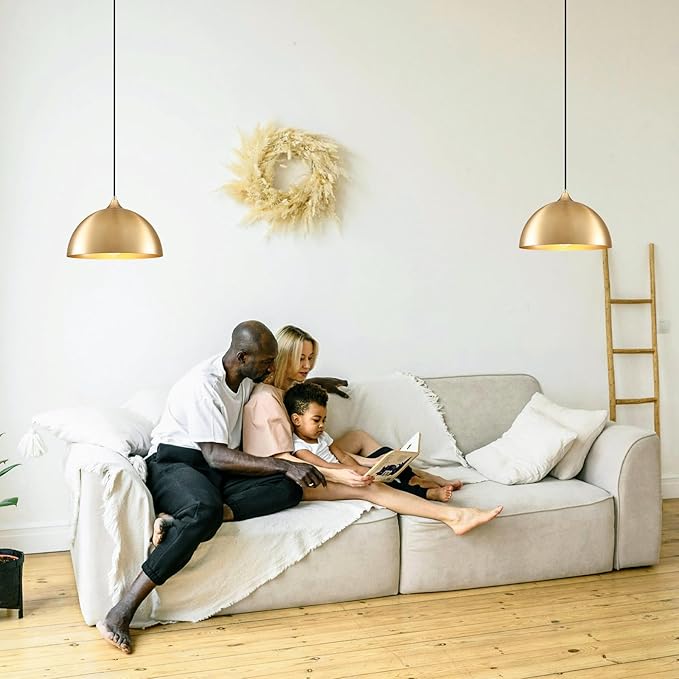 Plug in Hanging Light 2 Packs 11.8inch, Gold Hang Lamp Plug in, Farmhouse Pendant Light, Pendant Lights Kitchen Island, Hanging Lights with Plug in Cord 14.ft