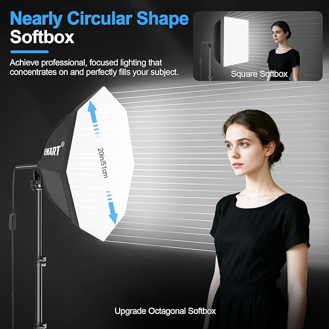 EMART Softbox Photography Lighting Kit, 20"x20" Pull Soft Box, 50W 3000K-6000K LED Bulb, Professional Photoshoot Equipment for Studio Lights, Portrait, Video Recording(2 Pack)