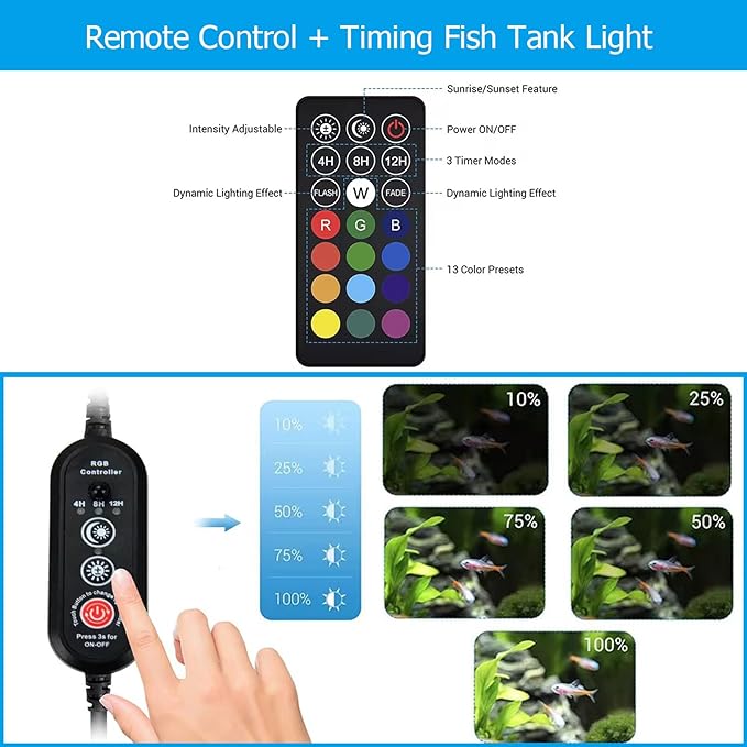 Submersible Aquarium Light,LED Aquarium Air Bubble Light,RGB Color Changing Brightness Adjustable Timing Waterproof Remote Control Fish Tank Light Bar,Aquarium Light Bubbler Wall,22.8inch