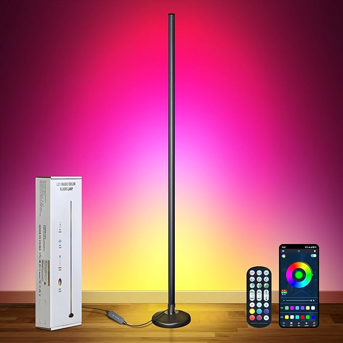 LED Floor Lamp Minimalist Style, with App & Remote Control, RGB 16 Million Colors, Dimmable, 68+ Scenes, Music Sync, Timer, Ideal Ambient Floor Lamps for Living Room, Bedroom, Gaming Room