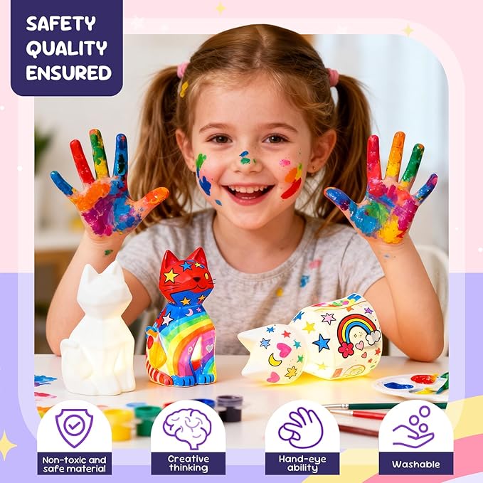 Paint Your Own Cat Lamp Kit, Arts & Crafts DIY Cat Crafts Night Light for Kids Ages 4-8,Art Supplies Party Favor Painting Kit,Christmas Birthday Gifts for Girls Boys Age 4 5 6 7 8 9 10 11 12