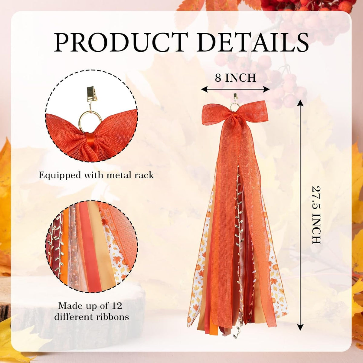 YKW 27" Fall Ribbon Wreath Bow - Large Autumn Decoration with Metal Clip for Thanksgiving | Indoor/Outdoor Use