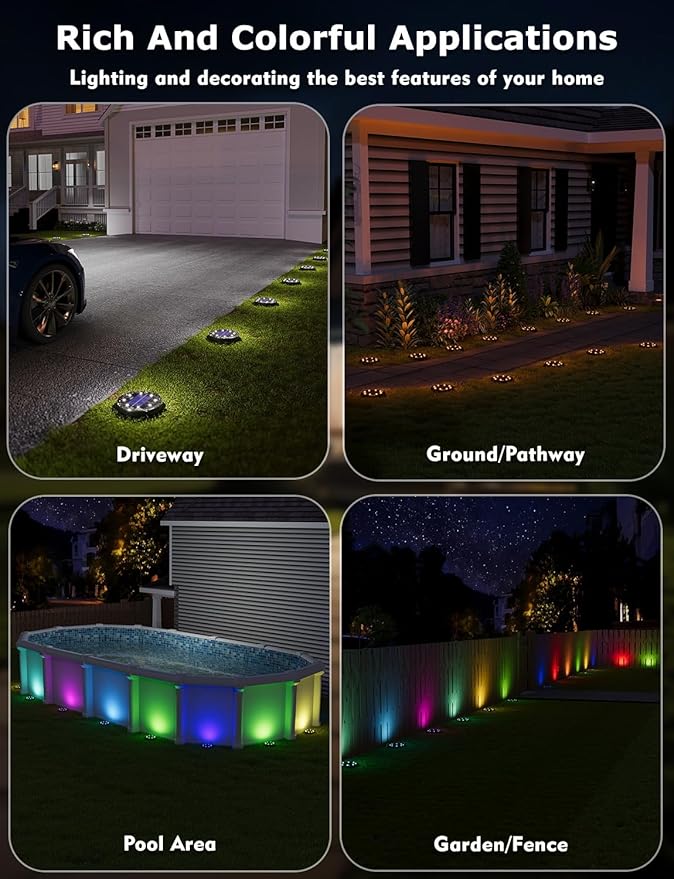Color Changing Solar Ground Lights with 33ft Long Distance Remote Control - Flat Solar Lights Outdoor Waterproof - Pathway Lights Solar Powered for Yard Decorative Outside Lawn Walkway [12 Pack]