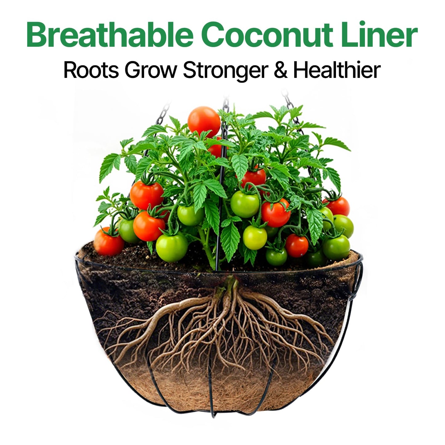 AMAGABELI GARDEN & HOME 4 Pack 15 Inch Metal Plant Hanging Baskets Planter Flower Pots Outdoor Indoor Wire Hanging Basket for Vegetable with Coco Fiber Liners for Garden Home Porch Decor