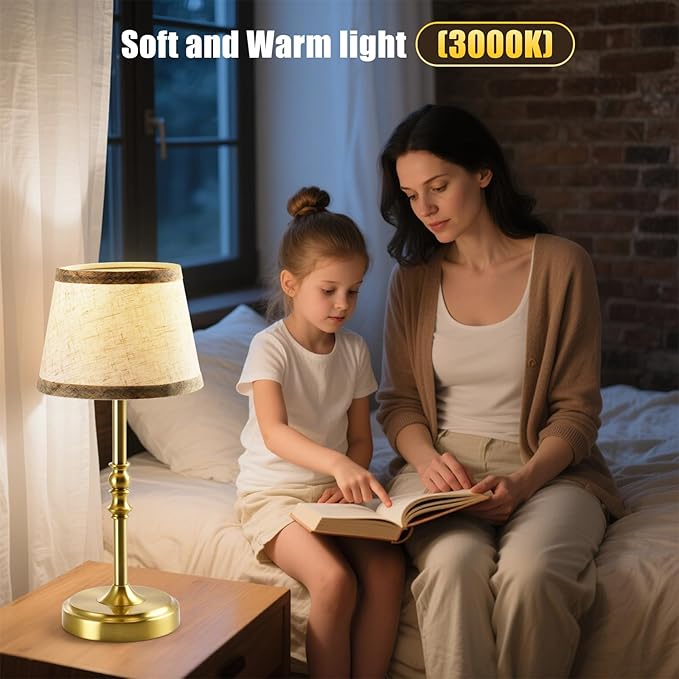 Small Gold Rechargeable Table Lamp,12-14 Inch Tall Vintage Style,Battery Powered Cordless Desk Lamp,Mini Touch Control Bedside Lamp,Warm Light 3000K for Nightstand Bedroom Counter Living Room-2 Pack