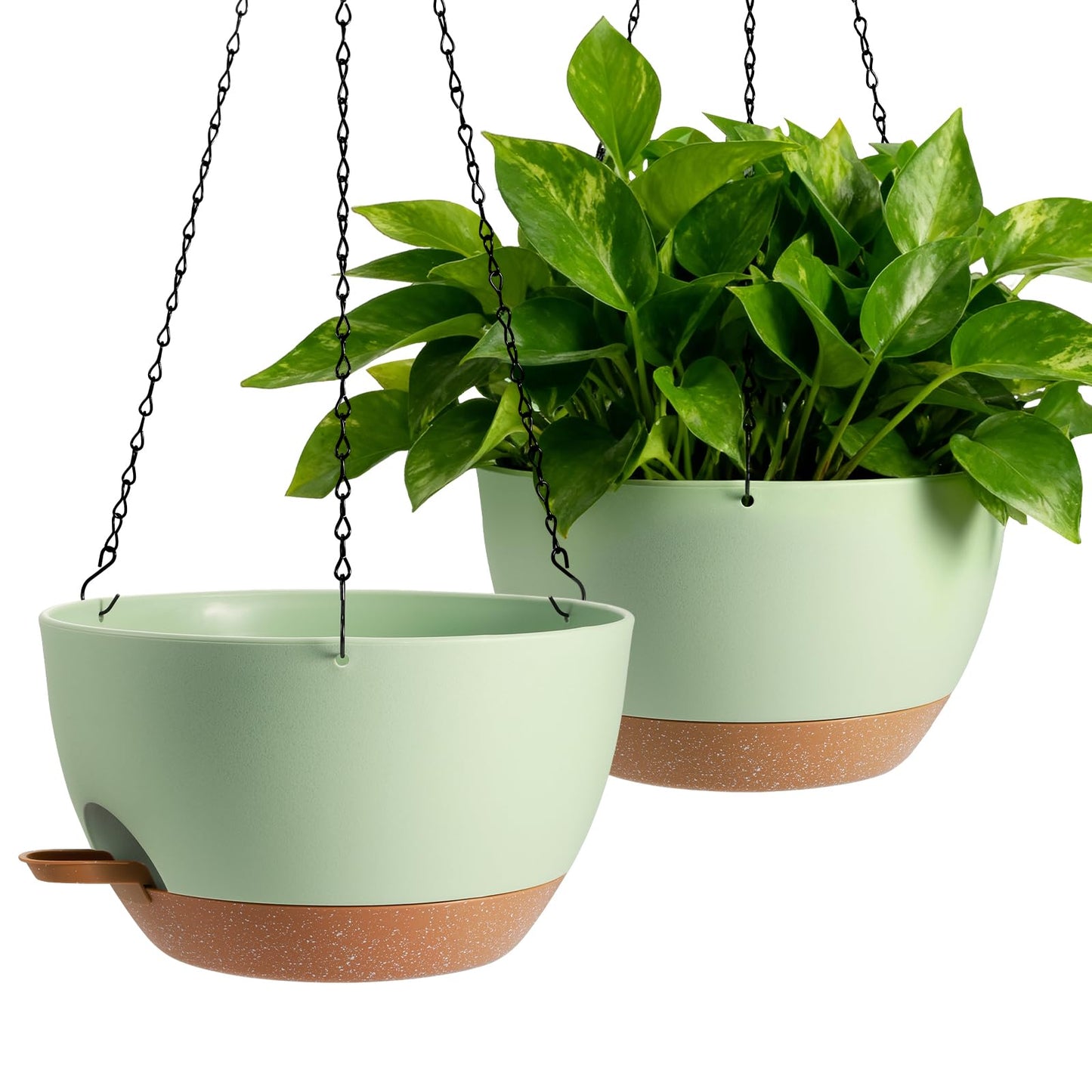 WUCEIAUU 13-inch Oversized Hanging Planter Set of Two,Planters for Indoor and Outdoor Plants.Place Plant pots Across Diverse Settings Including windowsills,Living Room,and Gardens.Green-Brown
