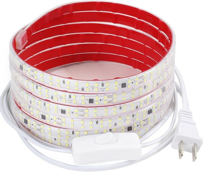 AC 120V Under Cabinet Strip Lighting Plug in 16.4ft Waterproof LED Strip Lights 110V 240LEDs/m 3000K Warm White LED Lights with Adhesive SMD 2835 for Mirror Kitchen Cabinet Living Room Decor