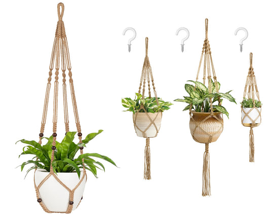 Mkono 43 Inch Macrame Plant Hanger Large for up to 12 Inch Pot Extra Long Hanging Plant Holder No Tassels and 3 Different Sizes Plant Hanger