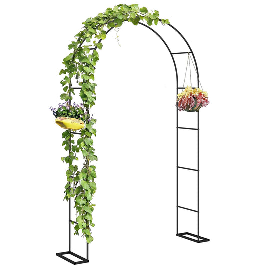 Outsunny 8 ft Steel Garden Arch, Garden Arbor Trellis with Large Base for Climbing Plants, Roses, Vines, Wedding Arch Stand for Outdoor, Lawn, Backyard, Black