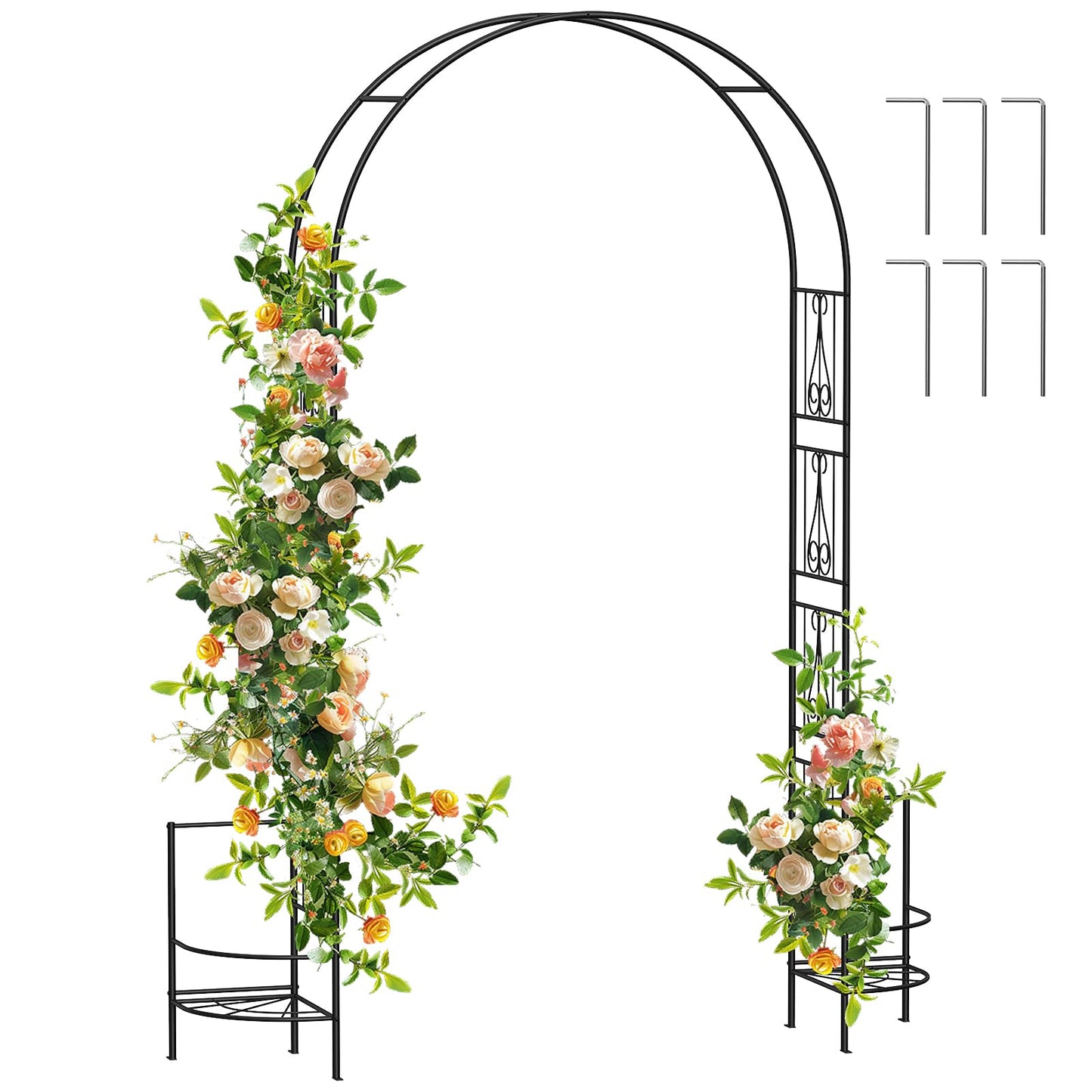Skcoipsra Garden Arch Arbor with Planter Boxes,Metal Trellis for Climbing Plants Outdoor, Wedding Arch Archway for Ceremony Party Decorations Pergola for Backyard, Lawn, Patio, Yard