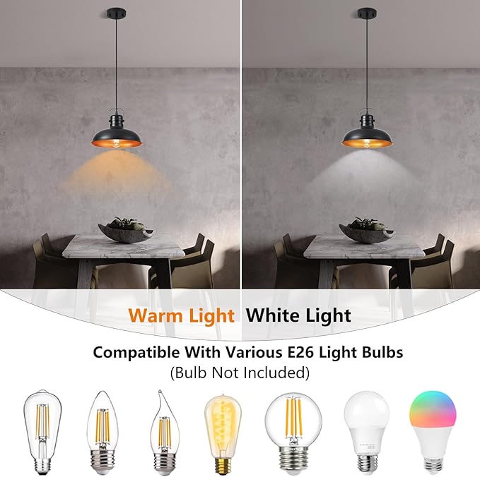 Industrial Pendant Light, 10.5 Inch Farmhouse Small Black and Gold Chandelier, Vintage Hanging Light Fixture with 71'' Height Adjustable Cord for Kitchen Island, Dining Room, Bedroom - 1 Pack