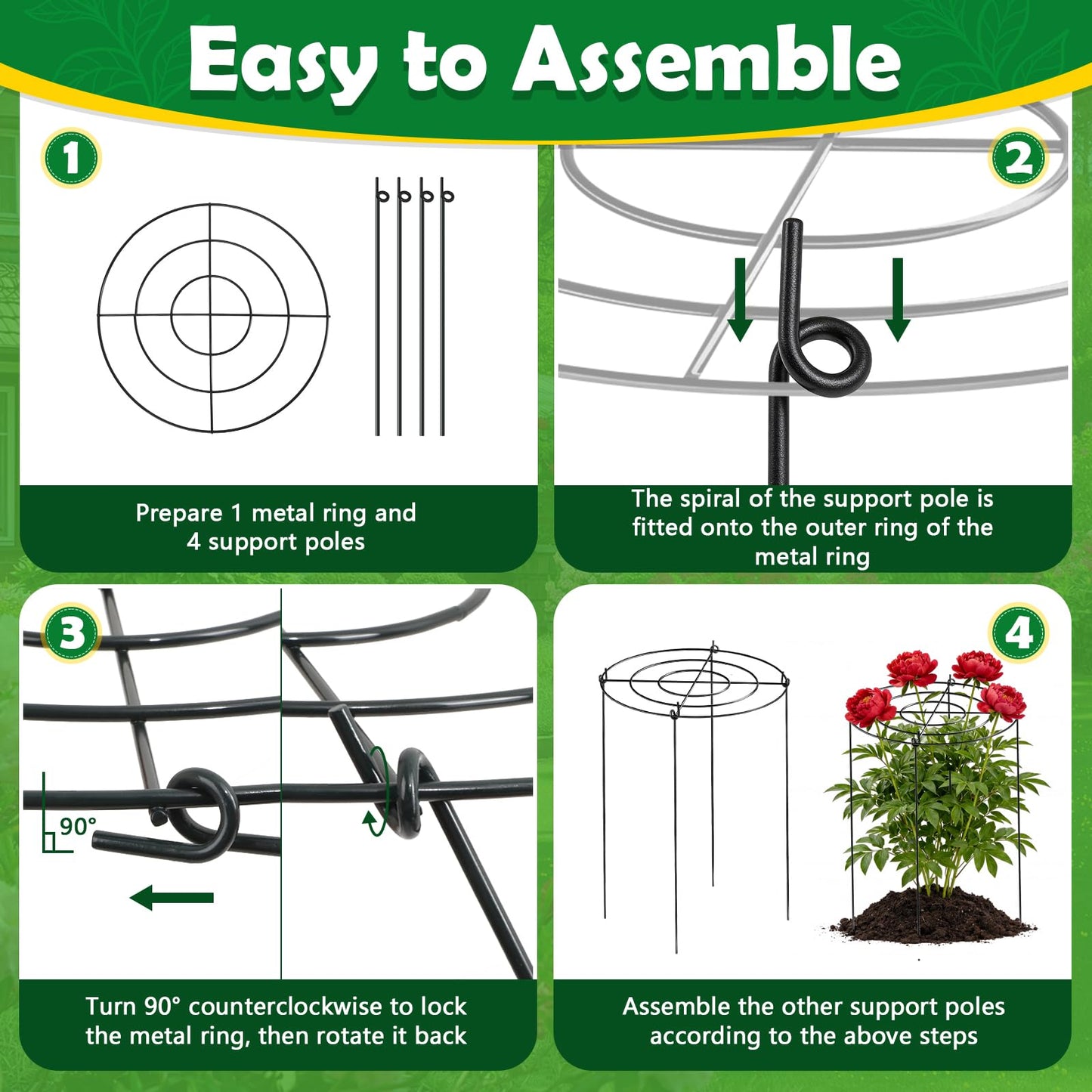 YHLYUZZ Peony Cages and Supports 8 Pack, 12x16 Inch Heavy Duty Metal Plant Cage for Outdoor Plants – Grow Through Flower Support Rings for Peonies, Roses, Tomatoes & Hydrangeas
