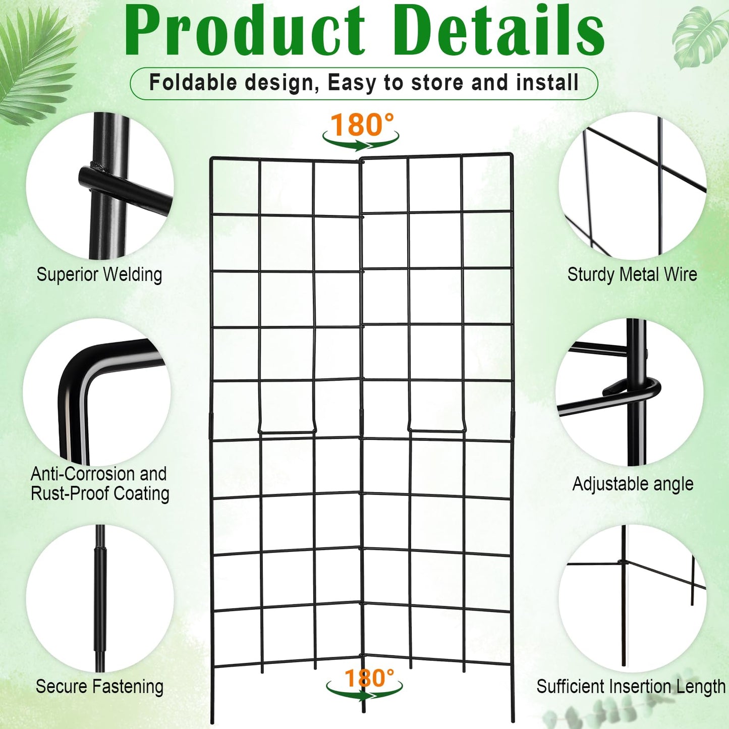 59" H x 31" L Foldable Cucumber Trellis for Climbing Plants,Two Panel Frame Garden Trellis,Raised Bed Vegetables Trellis for Bean,Peas,Grape,Cucumber,Fruit,Flower