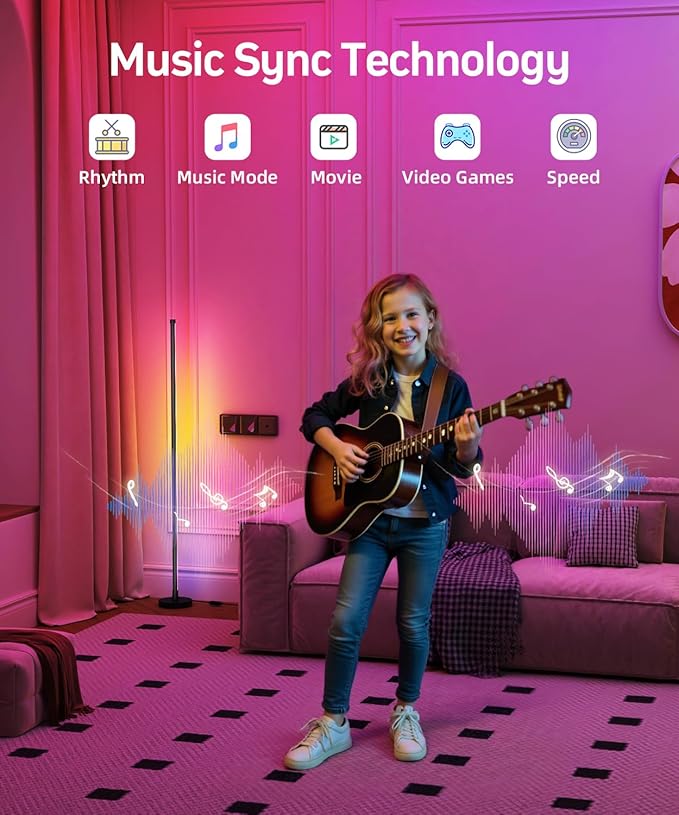 Smart RGB LED Corner Floor Lamp, Color Changing Standing Lamp with 16 Million Colors, Music Sync Ambient Lighting,Remote & App Control Modern Floor Lamp for Living Room, Bedroom, Gaming Room Decor