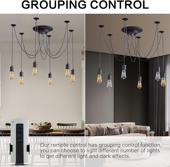 Fuloon Vintage Edison Multiple Ajustable DIY Ceiling Spider Lamp Light Pendant Lighting Chandelier Modern Chic Industrial Dining with Romote Control (6 Head Cable 200cm/78.7inch Each)