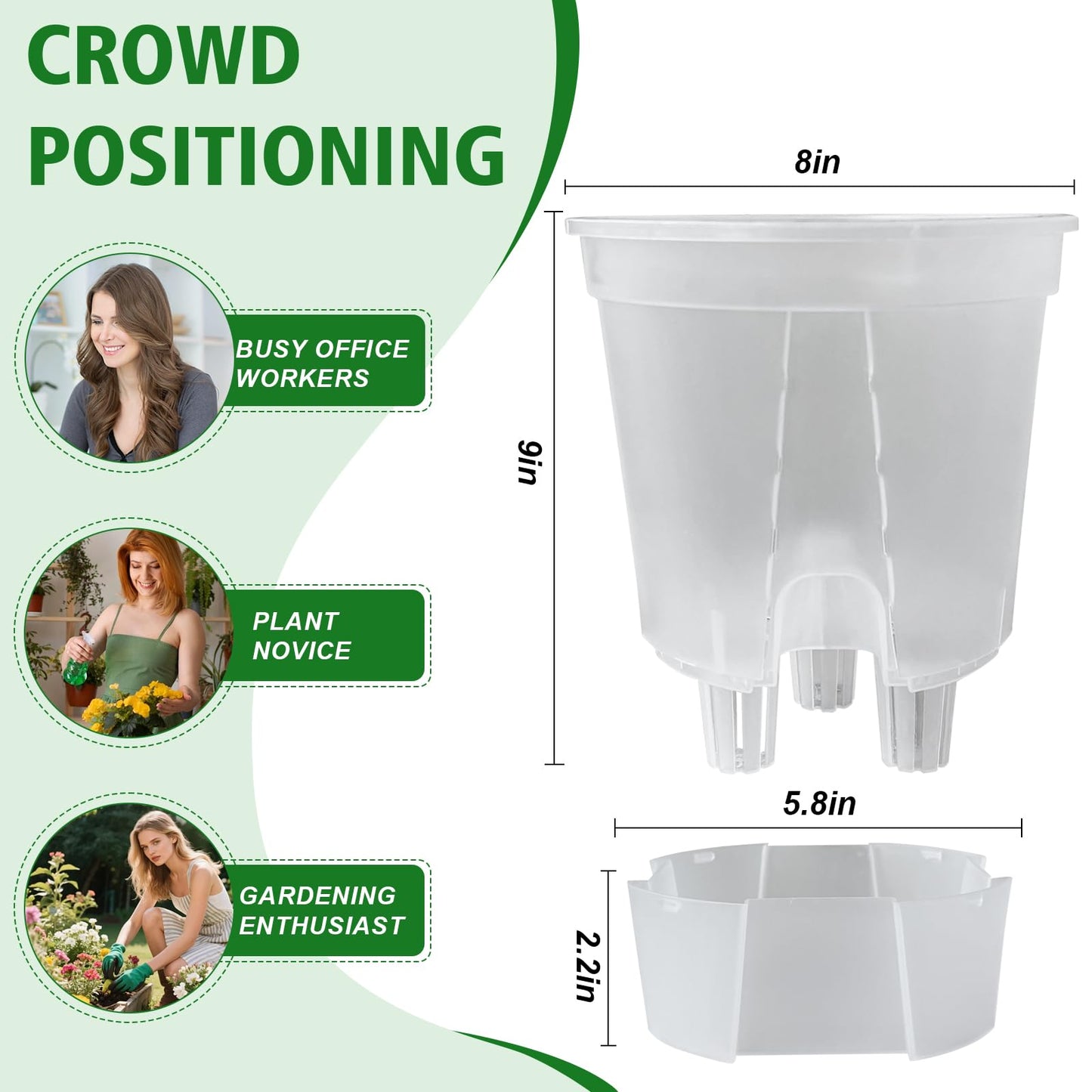 Cdd's Path Large Naked Root Planter Self Watering Pots Set with Holes for Indoor/Outdoor Plants, Planter Pot with Watering Hole/Reservior and Air Pipes (Clear, 8 inch-5 Pack)