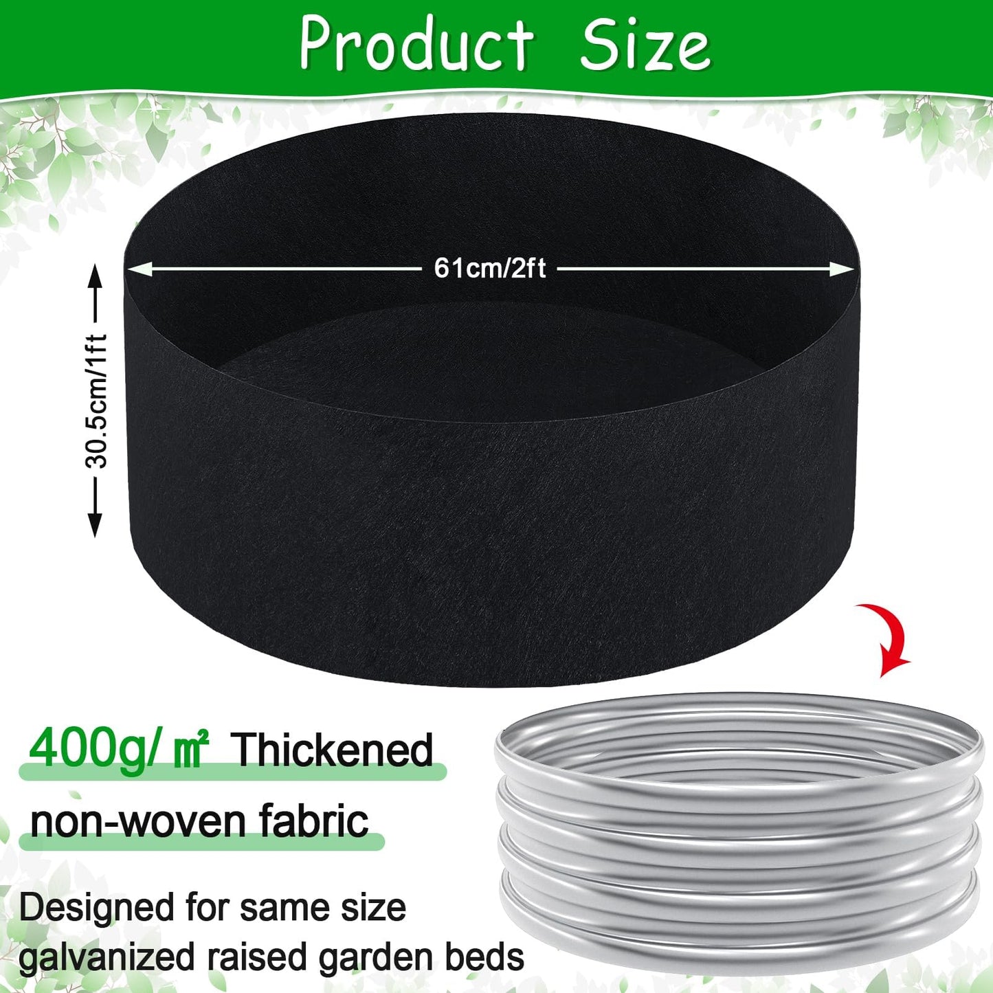 Niuyhe Round Fabric Galvanized Raised Garden Bed Liner, 2x2x1 Feet Outdoor Garden Planting Bags for Vegetables, Flowers, Herbs, and Succulents