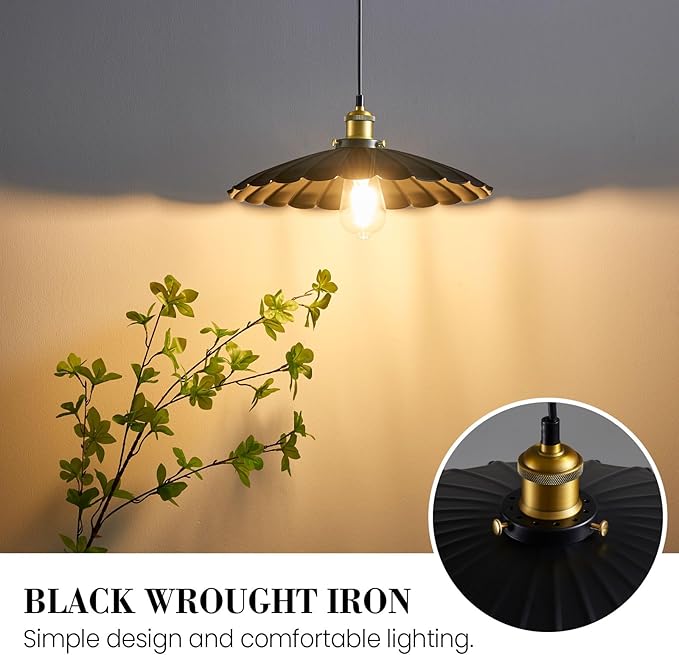 2Pack Kitchen Hanging Lights, Black Hanging Light for Hallway 13.8 Inch Metal Lampshade Farmhouse Pendant Lights Kitchen Island Vintage Pendant Lighting Kitchen Island Sofa