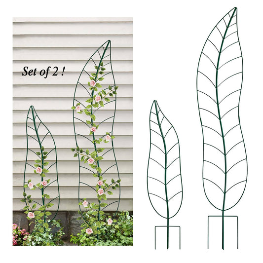 Garden Trellis Plant Support Trellis Green Leaf Trellis Garden Decoration for Climbing Vines Floral Metal Trellis Set of 2（Green）