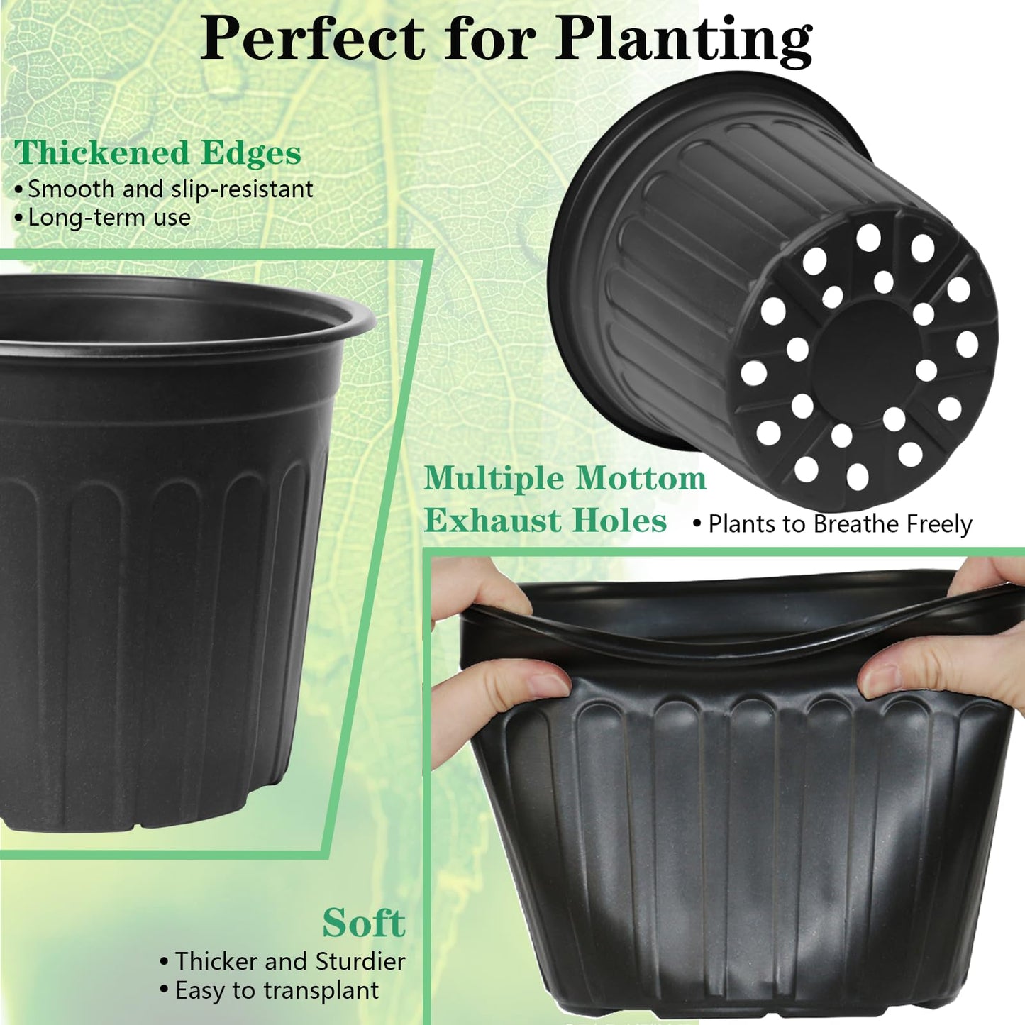 Niiiice 50-Pack 2.5 Gallon Flexible Plastic Plant Pots,Thickened Soft Seed Starting Container for Indoor Outdoor Plants, Seedlings, Vegetables, Succulents and Cuttings