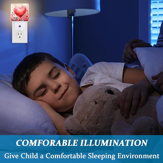Red Sweet Hearts Night Light, Plug-into Wall Valentine's Flower Love Heart Nightlight Lamp with Dusk to Dawn Sensor, Led Lamp 0.5W Energy Efficient for Boys Girls Adults Home Decor