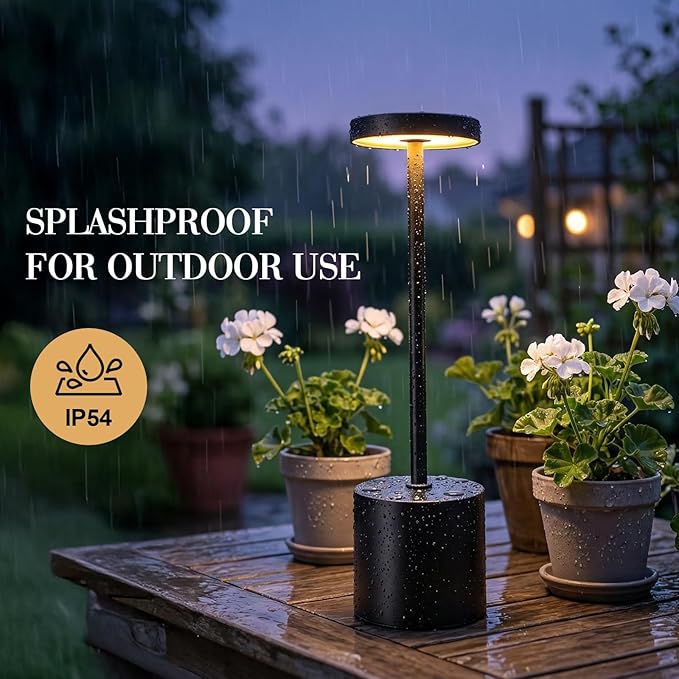 Cordless Table Lamp – 2 Pack Rechargeable Table Lamps, 5000mAh Battery Operated Lamp with 3-Color Dimmable Light, Outdoor Table Lamp for Bedroom, Restaurant, Patio, Home Décor (Black)