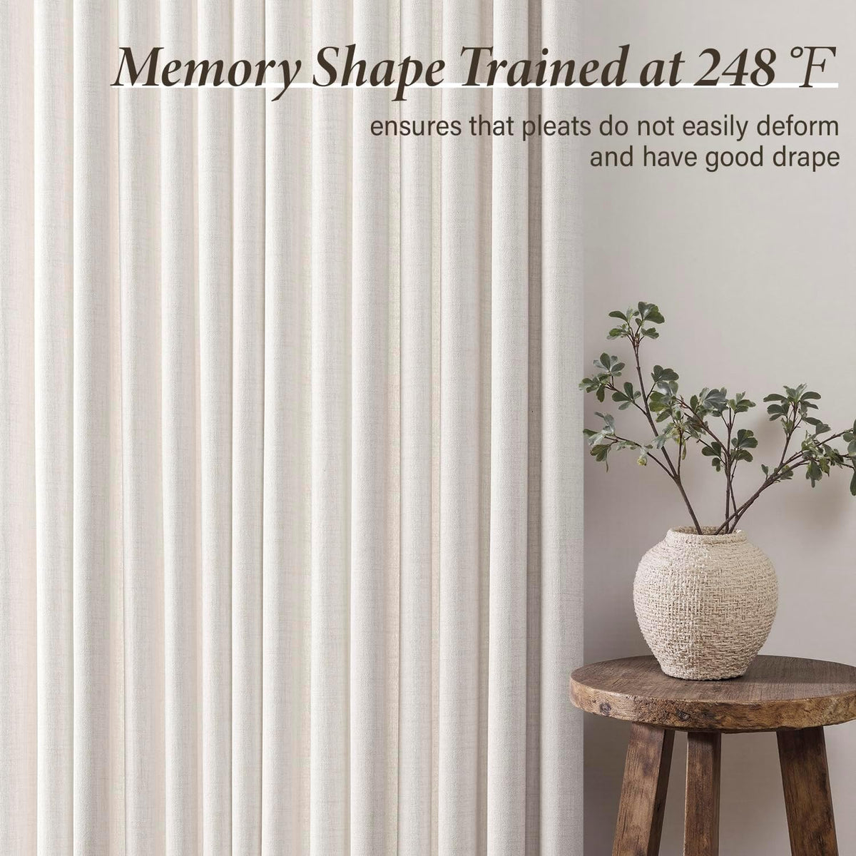 MIULEE Pinch Pleated Thick Linen Curtains - 90 Inch, 4 Panels, Semi-Sheer Light Filtering Drapes in Beige & White