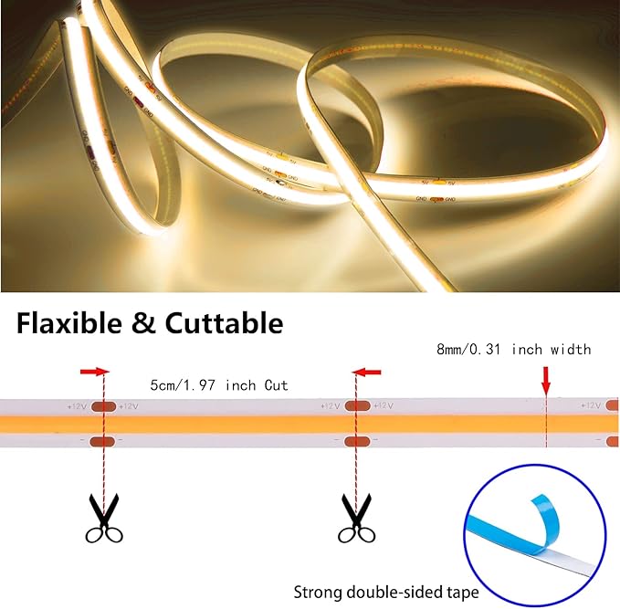 MDee】COB LED Strip Lights 4000K Nature White11.48ft/3.5m 5V Flexible LED Tape Lights CRI 90+ 800LM/m 320LEDs/m for Indoor and Outdoor Décor（4000K Nature White11.48ft/3.5m）