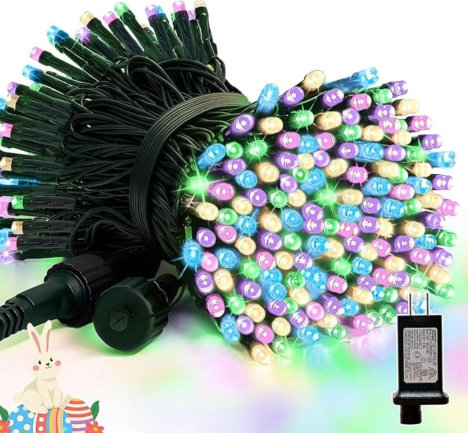 LAMPHOME 66ft Pastel Easter String Lights, 200 LED Multicolor Fairy Lights Plug in, 16 Lighting Modes Green Wire Waterproof Starry Lights for Indoor Outdoor Spring Easter Xmas Tree Decor