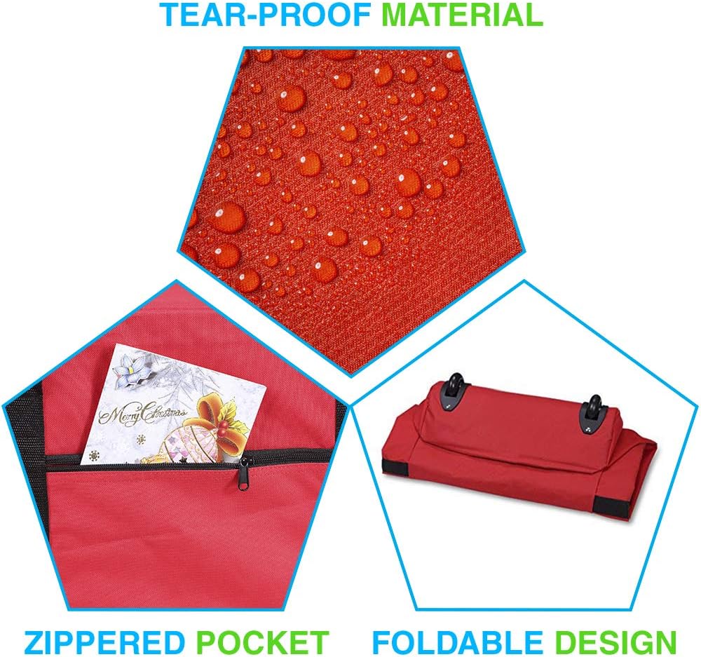 ProPik Holiday Rolling Tree Storage Bag - Fits Up to 6 Ft Tall Disassembled Christmas Tree | Heavy-Duty 600D Oxford with Wheels & Handles (Red)