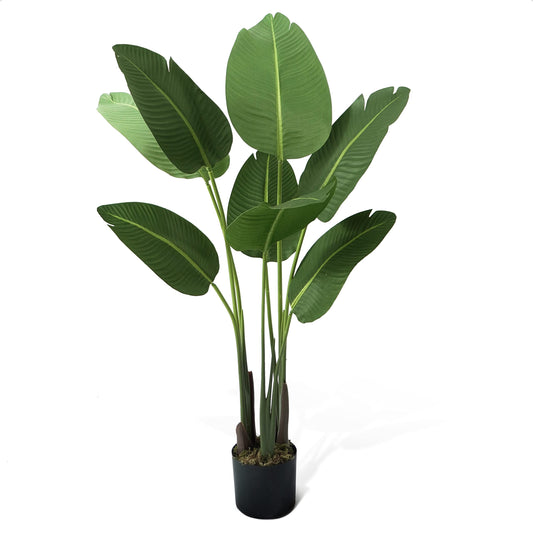 CAPHAUS 4FT Artificial Bird of Paradise Plant, UV Resistant Fake Potted Plant with Dried Moss for Indoor Outdoor Use, Perfect for Tabletop, Corner, Apartment, Home Office Decor, No Maintenance