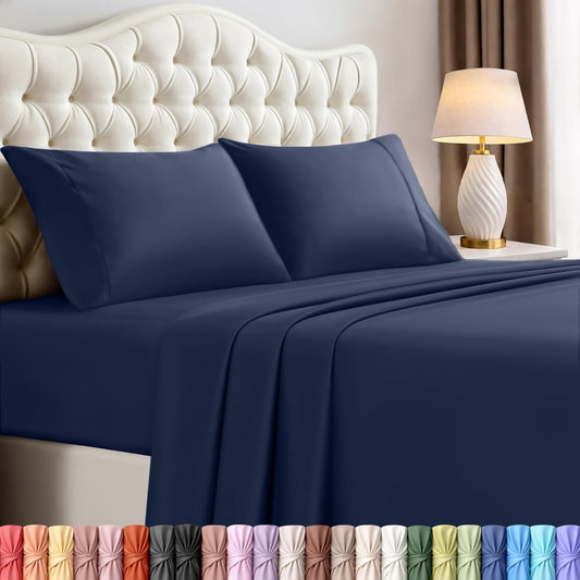 Utopia Bedding Queen Size Sheet Set - Soft & Breathable 4-Piece Microfiber in Navy | Oeko-Tex Certified