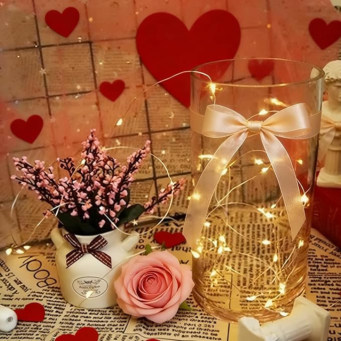 20 Pack Warm White fairy lights battery operated, 7ft 20 LED Valentine's Day String Lights Copper Wire Firefly Starry Lights for Mason Jars Wedding Party Christmas centerpieces for tables Decorations