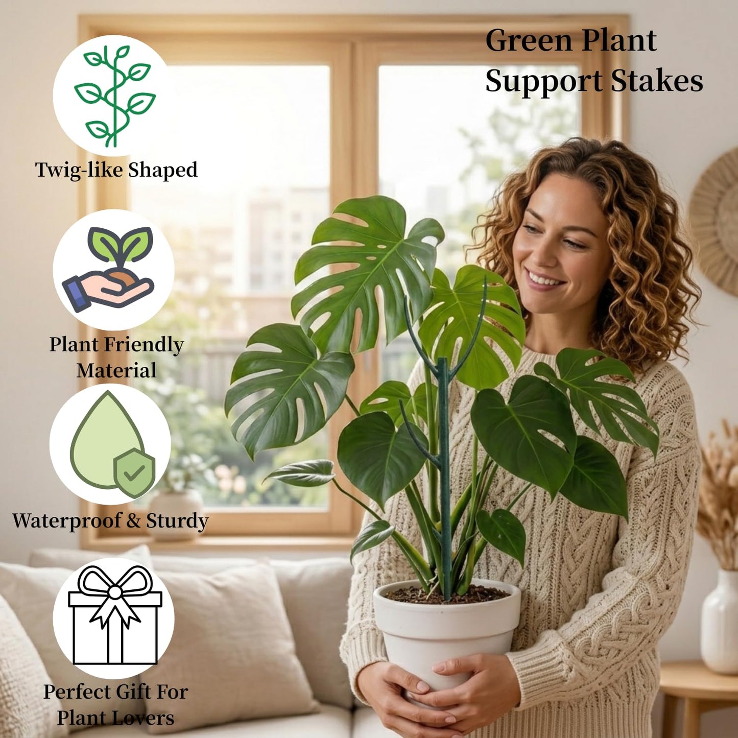 10 Pack Stackable Plant Support Stakes, 75inch Climbing Plant Sticks Structures for Monstera with Garden Ties, Durable Alternative to Moss Pole for Indoor Outdoor Plants