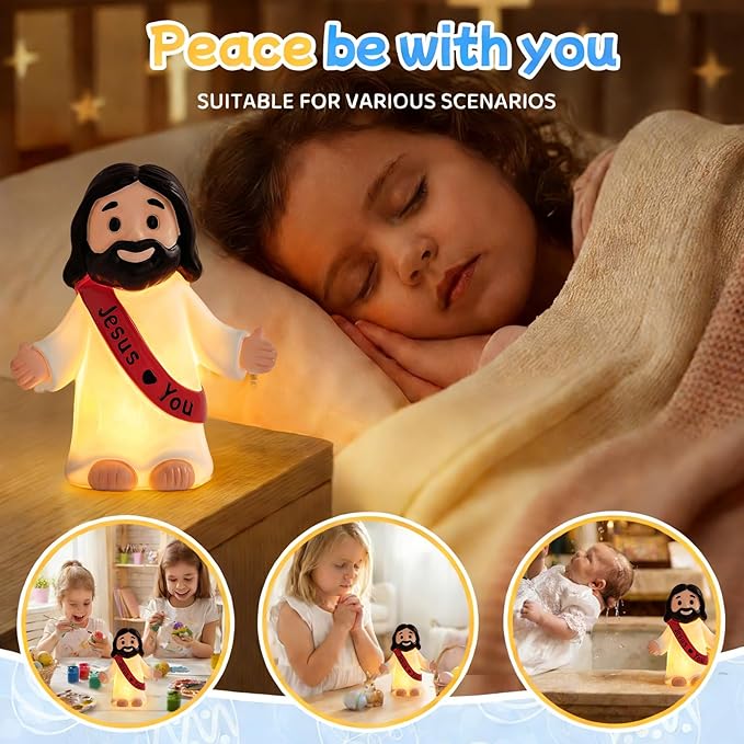Jesus Resin Figurine,Christian Easter Decor,Jesus Night Light Statue,Figure for Home Office Table Decor Religious Gift