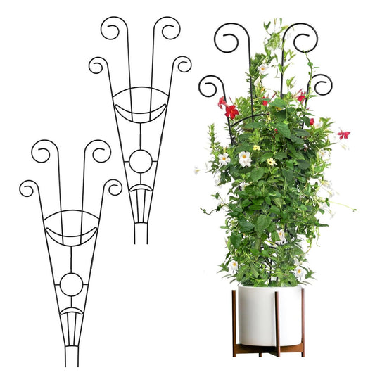 ZHDOKA 30in Tall Metal Plant Trellis, 2pcs Iron Potted Plants Trellis Black Metal Climbing Plants Trellis Indoor Garden Plants Trellis for Vine Ivy Flower Plant Support