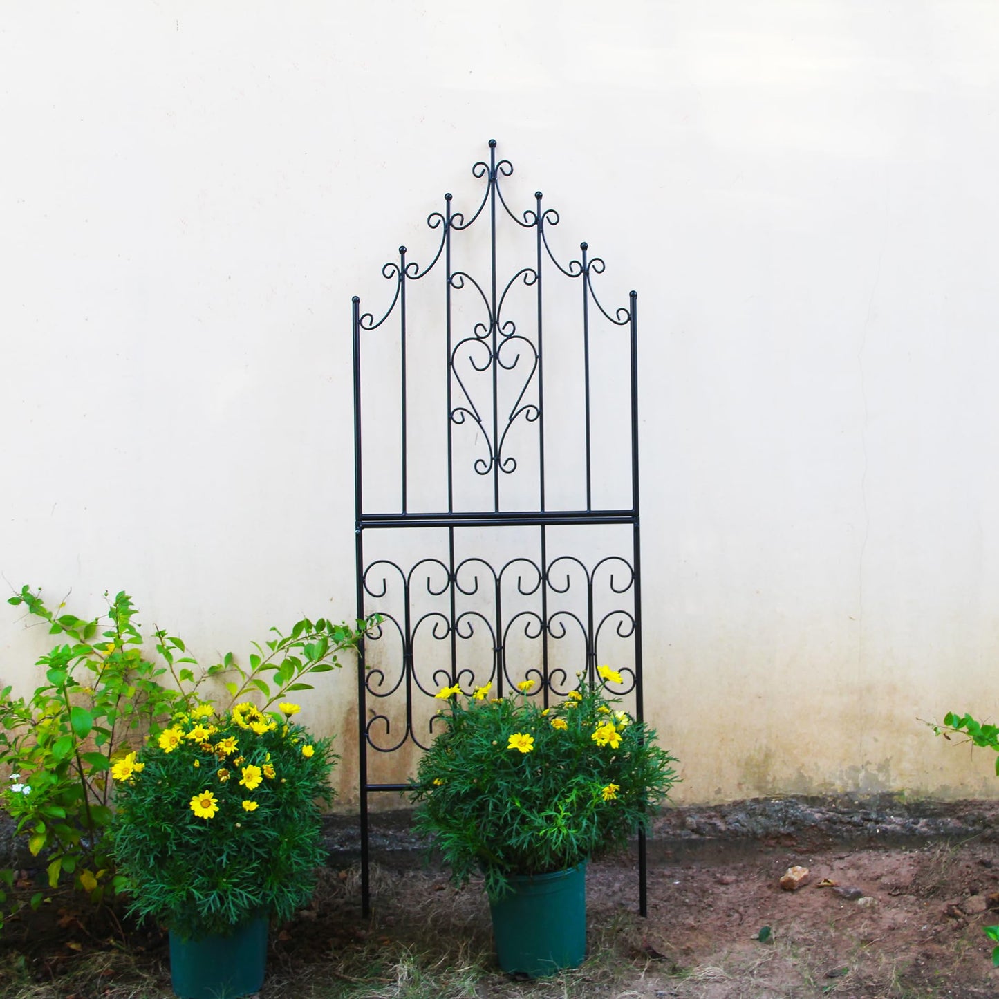 SCENDOR Garden Trellis 59" H x 21.6" W Iron Unique Design Metal Trellis Durable Construction Lattice Outdoor Roses Vine Ivy Clematis Trellises Climbing Plant Support Black Coating Black