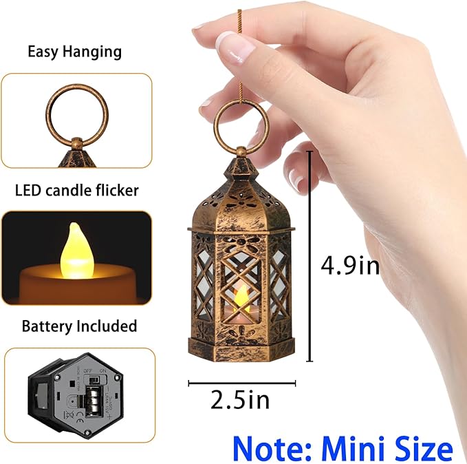 LLQ 12Pcs Mini Lantern for Centerpieces, Small Candle Lanterns Decorative Indoor, Vintage Hanging Moroccan Lantern for Halloween Decorations, Christmas Centerpieces for Tables, Wedding Table Decor