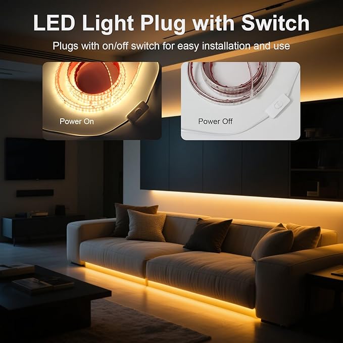 LED Strip Lights Outdoor Waterproof 16.4FT AC 110 Volts Cuttable LED Light 5M 240LEDs/m 4000K with Adhesive Double LED Bead Lighting for Bedroom Indoor Patio Christmas Decor
