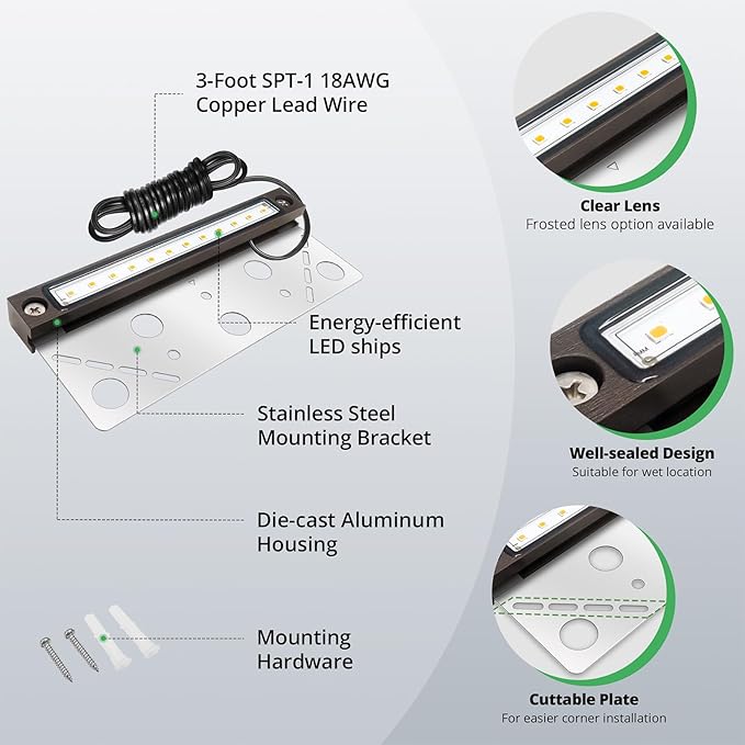 GKOLED 8 Pack 6.8 Inches LED Hardscape Lights, Low Voltage Retaining Wall Light Waterproof, 12V AC/DC Landscape Lighting, 1.5W 2700K, Classic Step Lights Outdoor, Die-cast Aluminum Housing