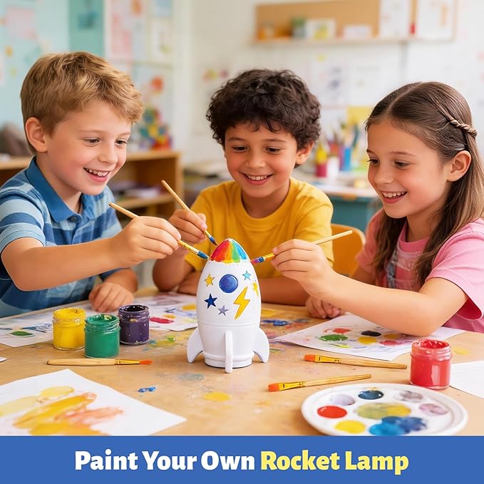 Paint Your Own Rocket Lamp - Art & Crafts Painting Kits for Kids, DIY Night Light, Creative Art Supplies School Activities, Birthday Easter Christmas Holiday Gift for Girls Boys Ages 4 5 6 7 8+