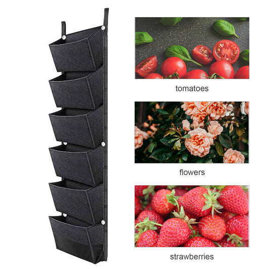 Yosoo Vertical Breathable Hanging Planting Wall Garden Grow Bags for Tomatoes Flowers Strawberries Green Plants 6 Pockets 42 x 12 Inch Home Garden Yard Farm Easy Grow (Grey)